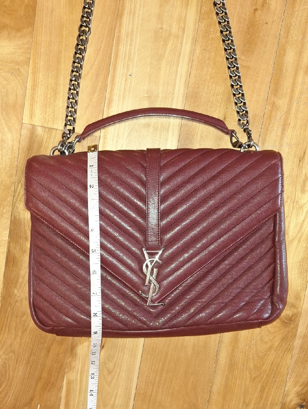 Saint Laurent YSL Chevron College Bag Burgundy Aged Black Hardware Large Size - Picture 6 of 16